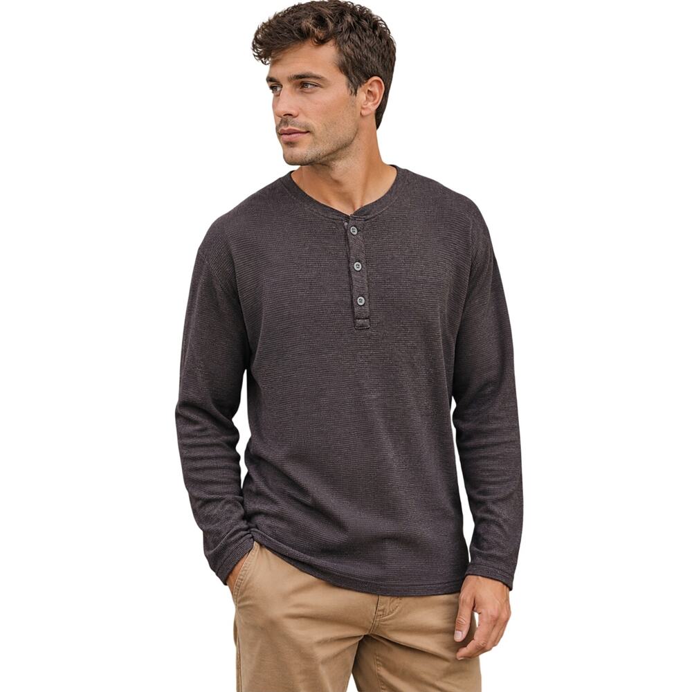 NWT XXL eddie bauer dark brown chocolate knit henley waffle knit long sleeve
